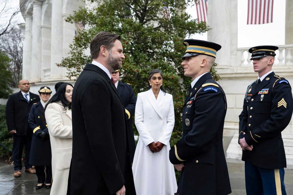 U.S. President-elect Donald Trump and U.S. Vice President-elect JD Vance Participate in a Wreath-Laying Ceremony at the Tomb of the Unknown Soldier Ahead of The Presidential Inauguration