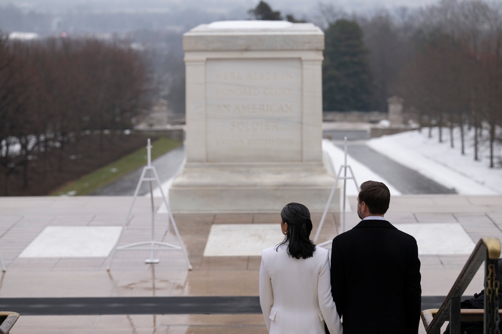 U.S. President-elect Donald Trump and U.S. Vice President-elect JD Vance Participate in a Wreath-Laying Ceremony at the Tomb of the Unknown Soldier Ahead of The Presidential Inauguration