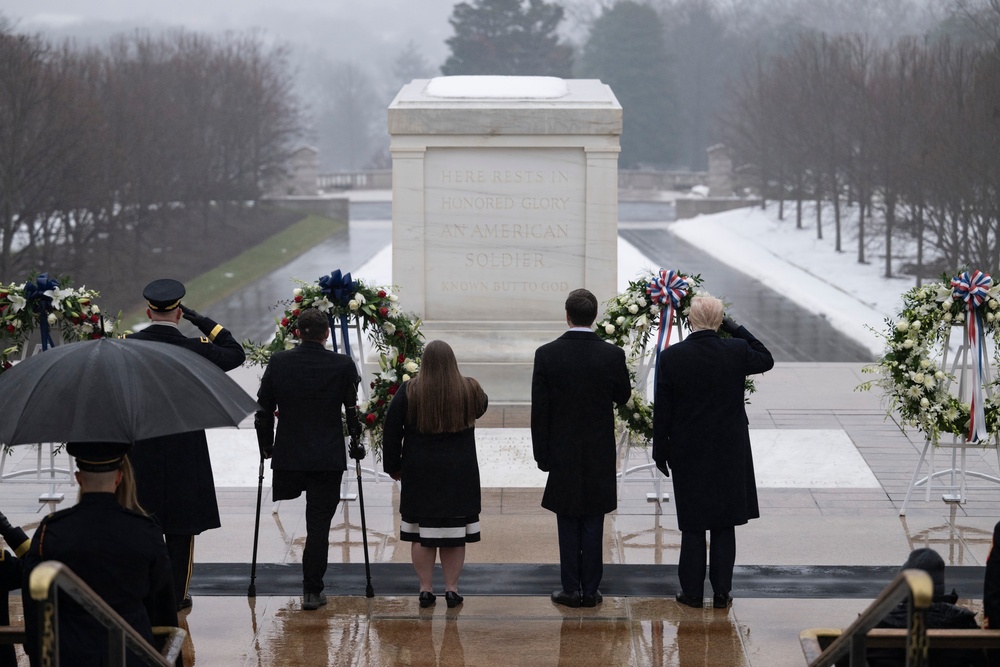 U.S. President-elect Donald Trump and U.S. Vice President-elect JD Vance Participate in a Wreath-Laying Ceremony at the Tomb of the Unknown Soldier Ahead of The Presidential Inauguration