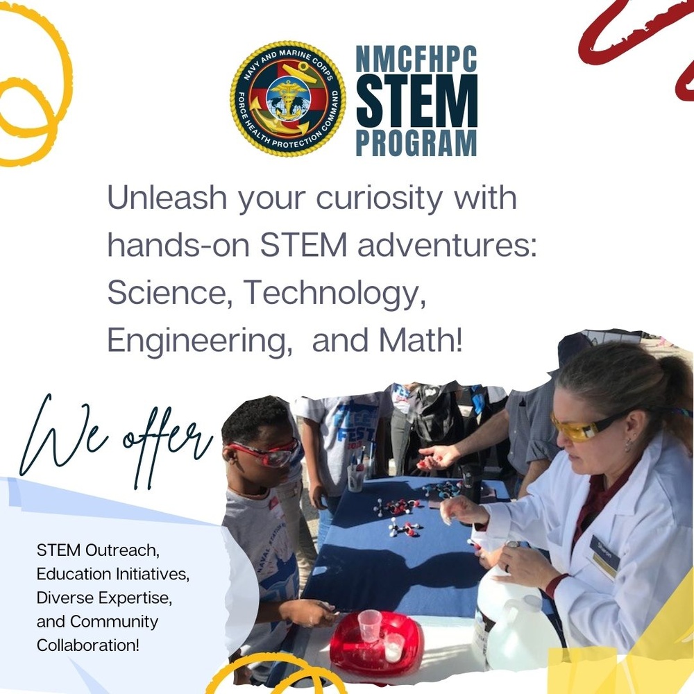 The Navy and Marine Corps Force Health Protection Command (NMCFHPC) STEM Team volunteers ignited curiosity at the Portsmouth Middle School STEAM EXPO