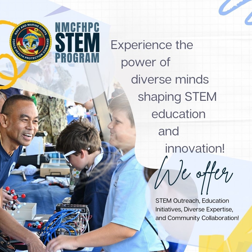 The Navy and Marine Corps Force Health Protection Command (NMCFHPC) STEM Team volunteers ignited curiosity at the Portsmouth Middle School STEAM EXPO