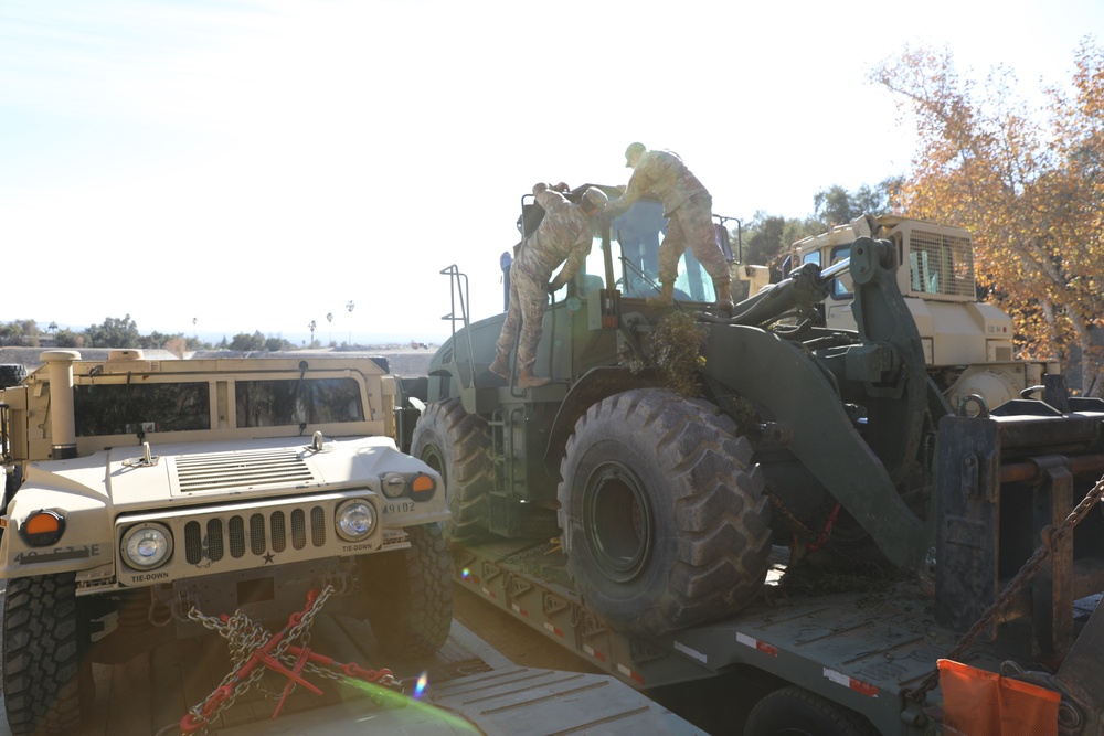 649th Engineer Company prepares equipment at the Sierra Madre Debris Basin