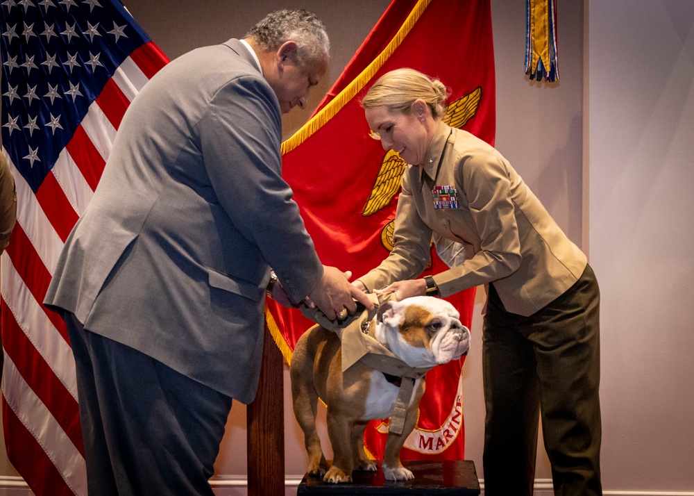 Commandant, Gen. Smith, Attends Promotion of Marine Barracks Washington mascot, Chesty XVI to Corporal