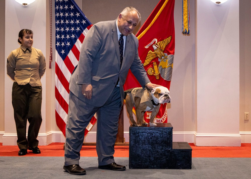 Commandant, Gen. Smith, Attends Promotion of Marine Barracks Washington mascot, Chesty XVI to Corporal