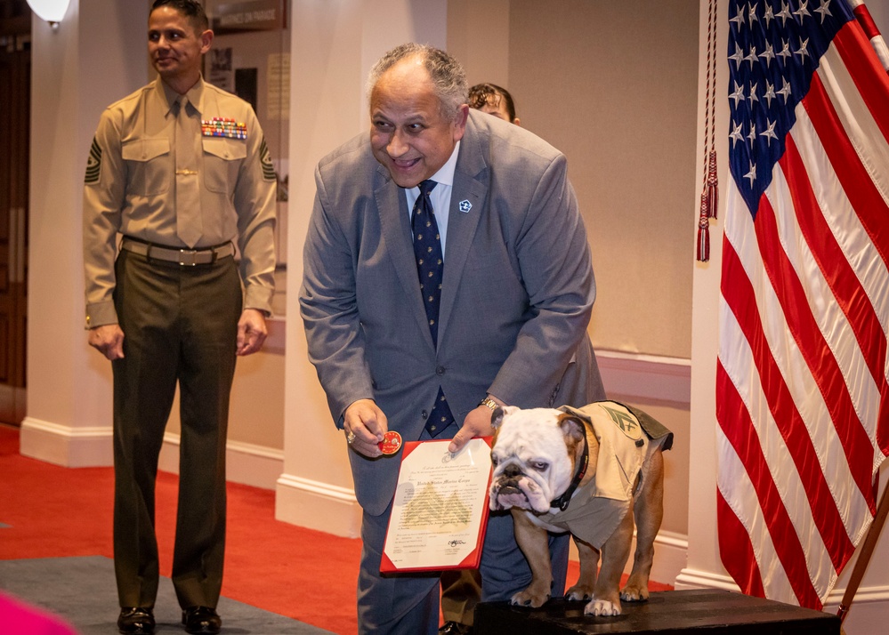 Commandant, Gen. Smith, Attends Promotion of Marine Barracks Washington mascot, Chesty XVI to Corporal