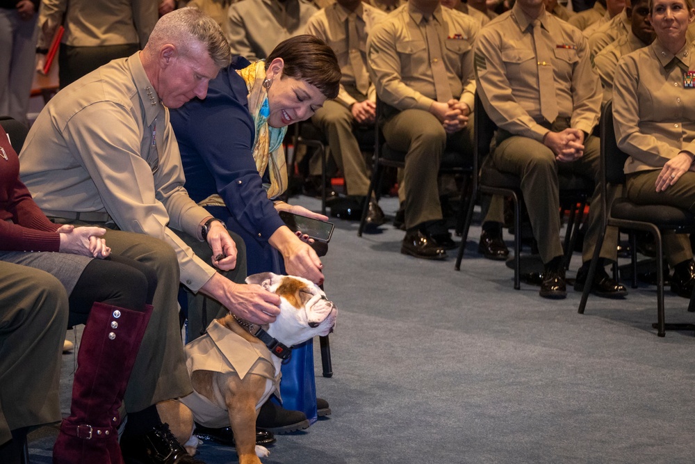 Commandant, Gen. Smith, Attends Promotion of Marine Barracks Washington mascot, Chesty XVI to Corporal