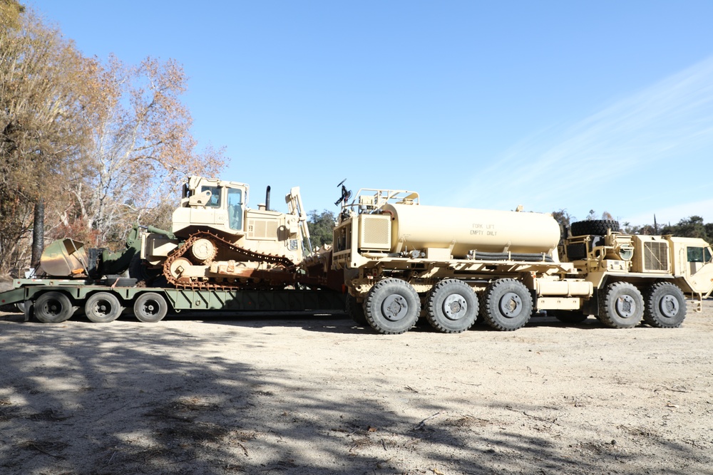 649th Engineer Company prepares equipment at the Sierra Madre Debris Basin