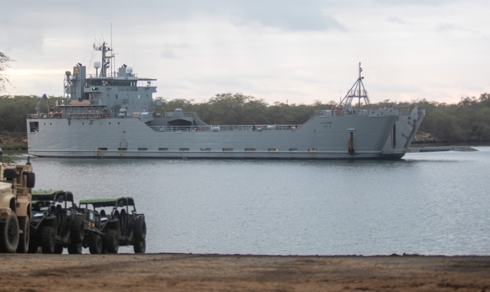 US Army Mariners load US Marines' gear onto LSV 4 for Big Island Combat Readiness Evaluation