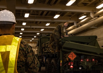 31st MEU | HIMARS Ammunition onload USS San Diego (LPD 22)