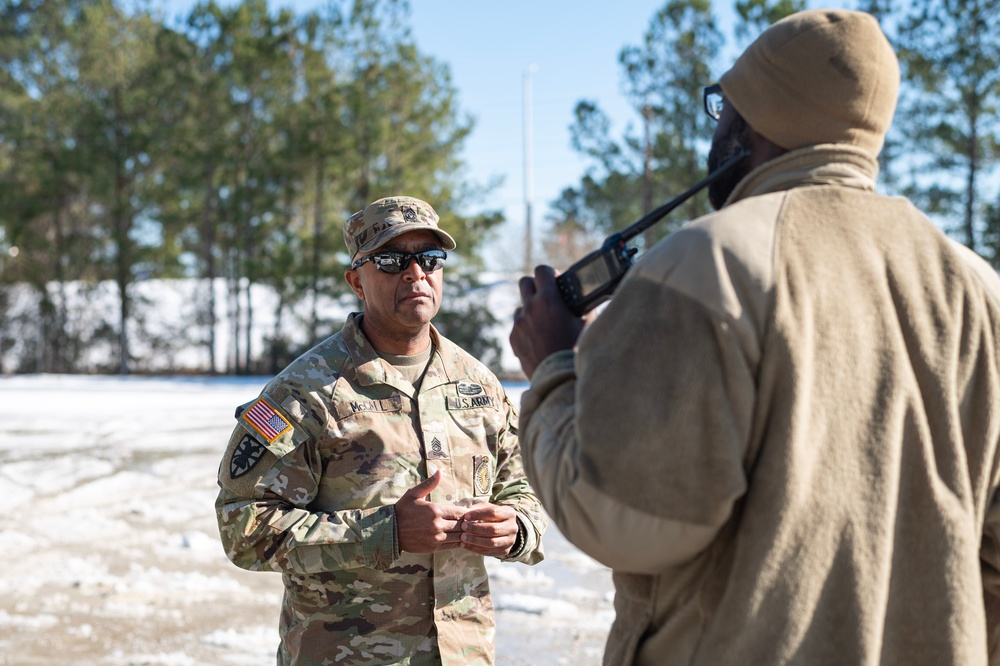 State Command Sgt. Maj. Norris K. McCall visits soldiers responding to Winter Storm Enzo