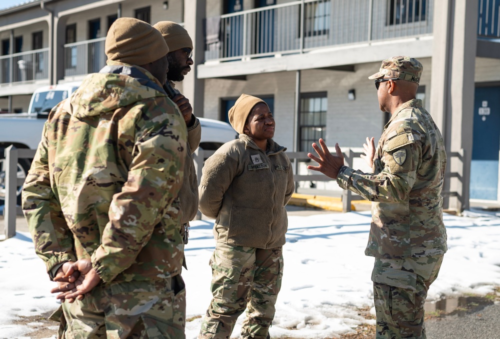 State Command Sgt. Maj. Norris K. McCall visits soldiers responding to Winter Storm Enzo