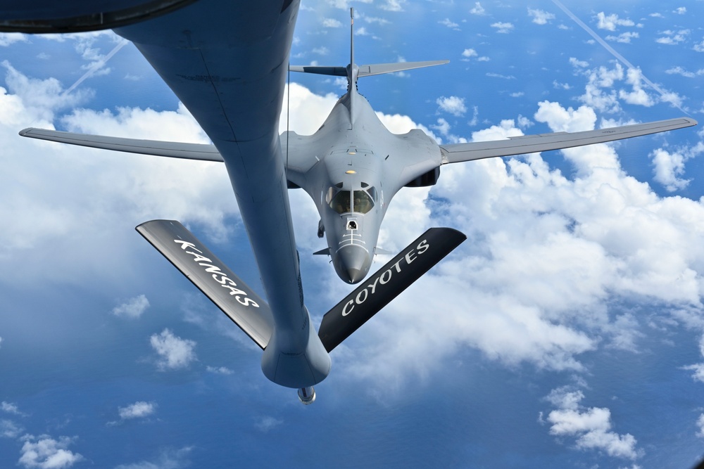 B-1B Lancer conducts aerial refueling during Bomber Task Force 25-1