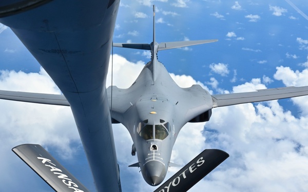 B-1B Lancer conducts aerial refueling during Bomber Task Force 25-1