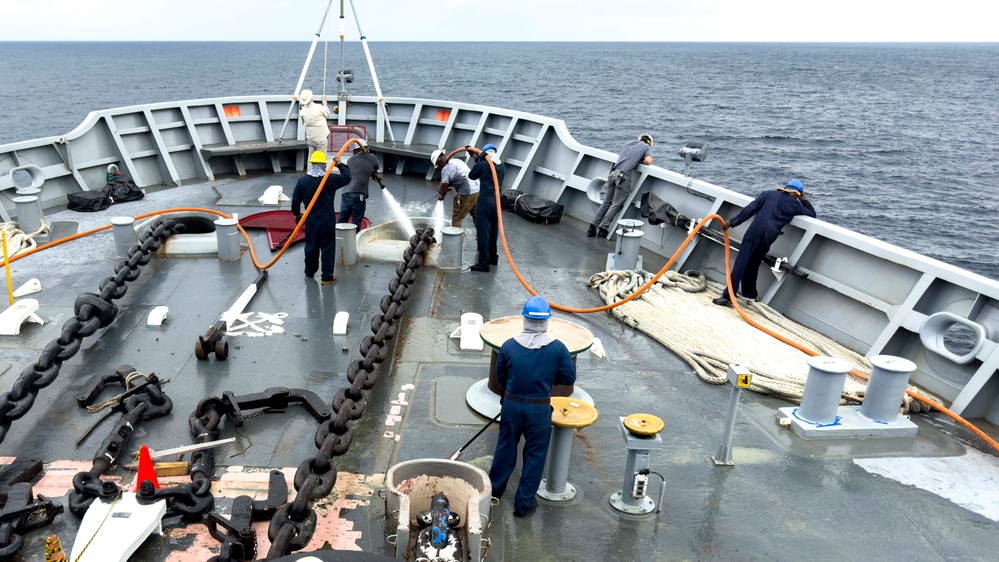 Emory S. Land (AS 39) departs Andaman Sea