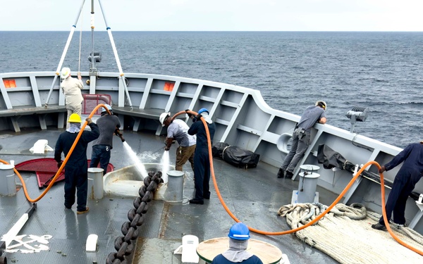 Emory S. Land (AS 39) departs Andaman Sea