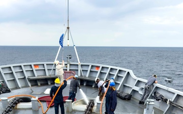 Emory S. Land (AS 39) departs Andaman Sea