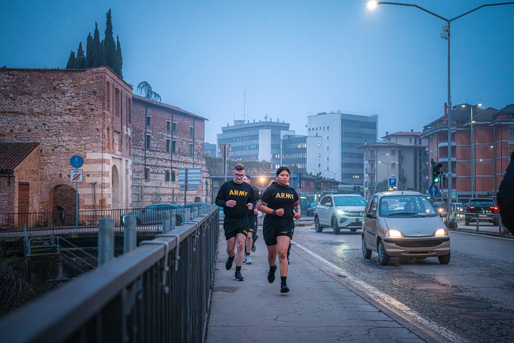 Charlie Battery, 1-57 ADAR 5 mile run in Downtown Vicenza