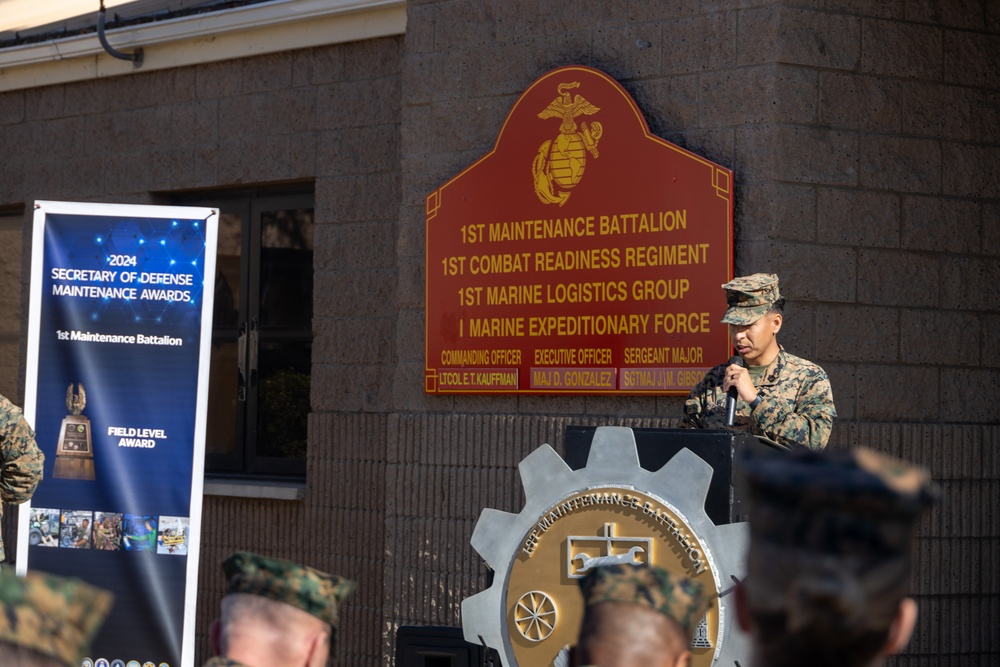 1st Maint. Bn, 1st MLG awarded Secretary of Defense Award for Maintenance Excellence and Field-Level Maintenance