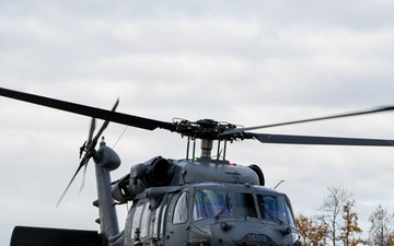 An Alaska Air National Guard HH-60G Pavehawk departs Joint Base Elmendorf Richardson