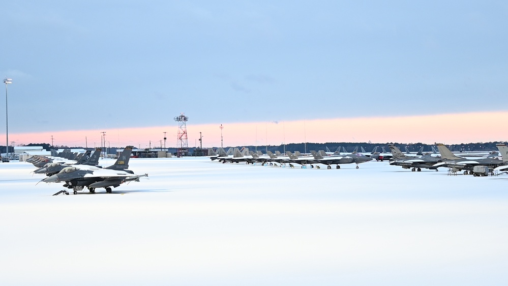 Flying units' aircraft after snowfall at the Air Dominance Center