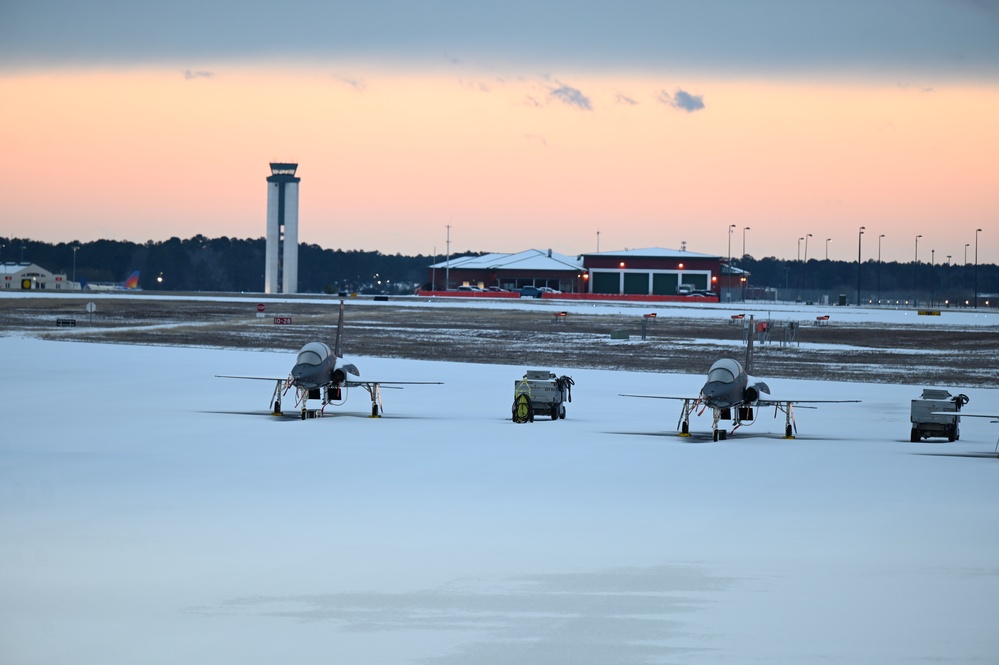 Flying units' aircraft after snowfall at the Air Dominance Center