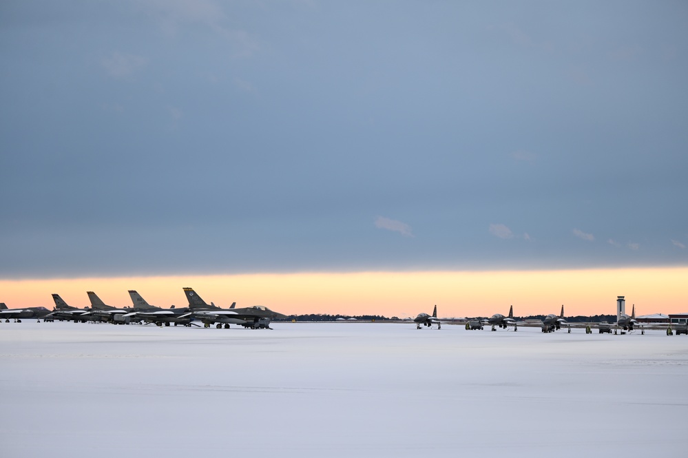 Flying units' aircraft after snowfall at the Air Dominance Center