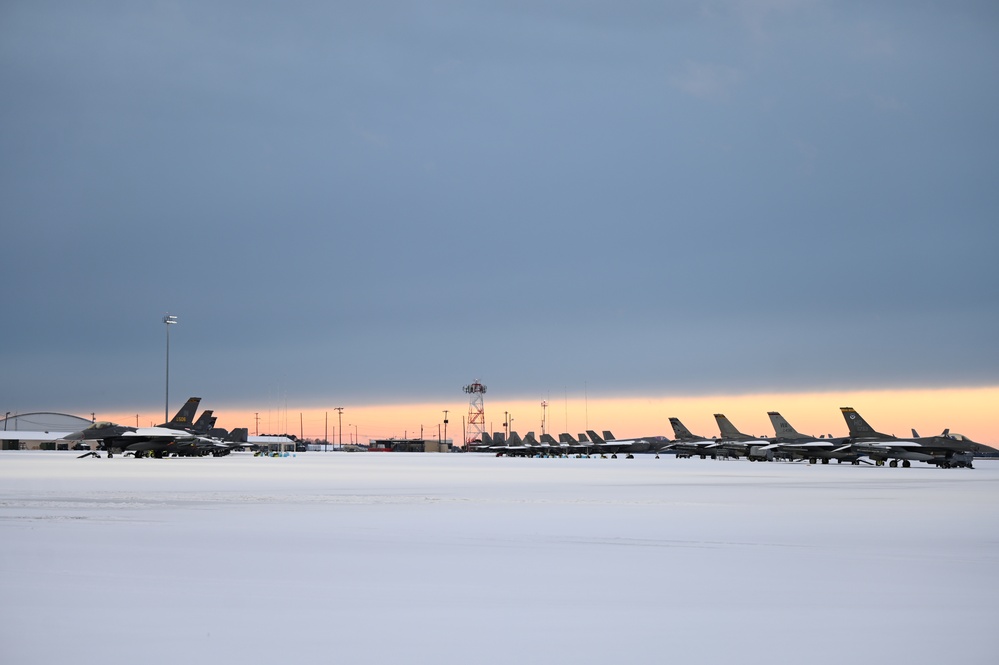 Flying units' aircraft after snowfall at the Air Dominance Center