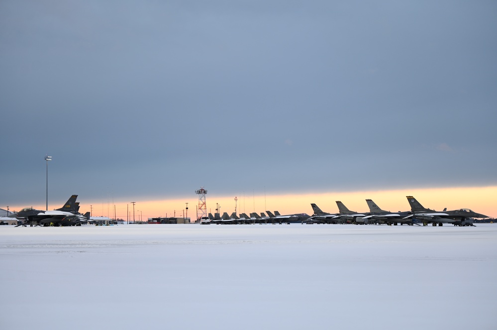 Flying units' aircraft after snowfall at the Air Dominance Center