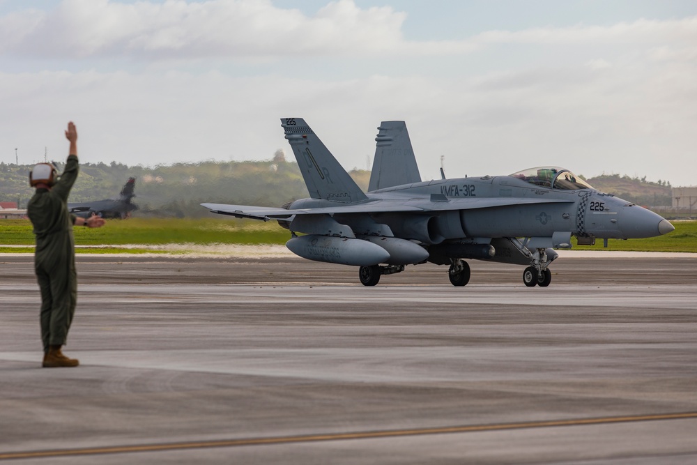 Marine F/A-18s arrive at Andersen Air Force Base, Guam