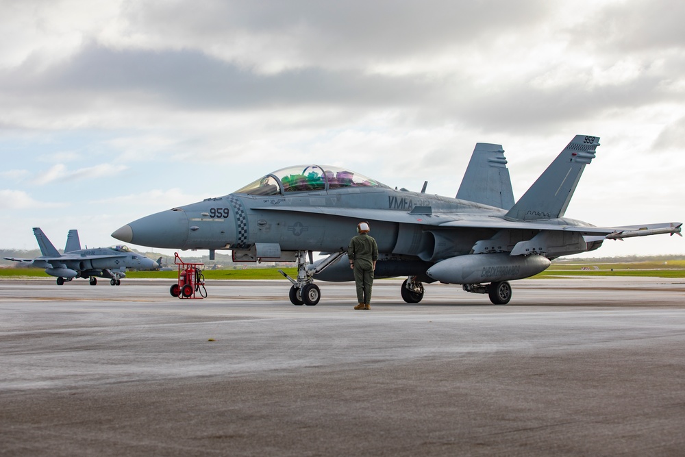 Marine F/A-18s arrive at Andersen Air Force Base, Guam