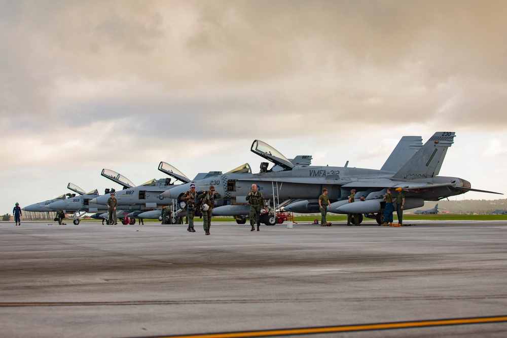 Marine F/A-18s arrive at Andersen Air Force Base, Guam