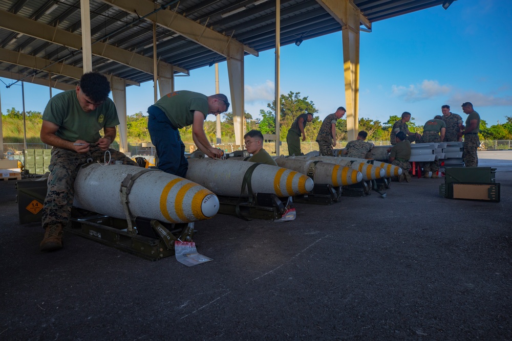 Ordnance Marines assemble bombs in Guam