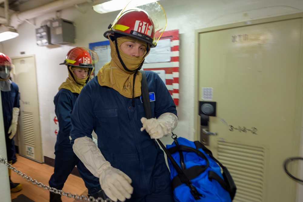 USS Blue Ridge Conducts General Quarters Drill