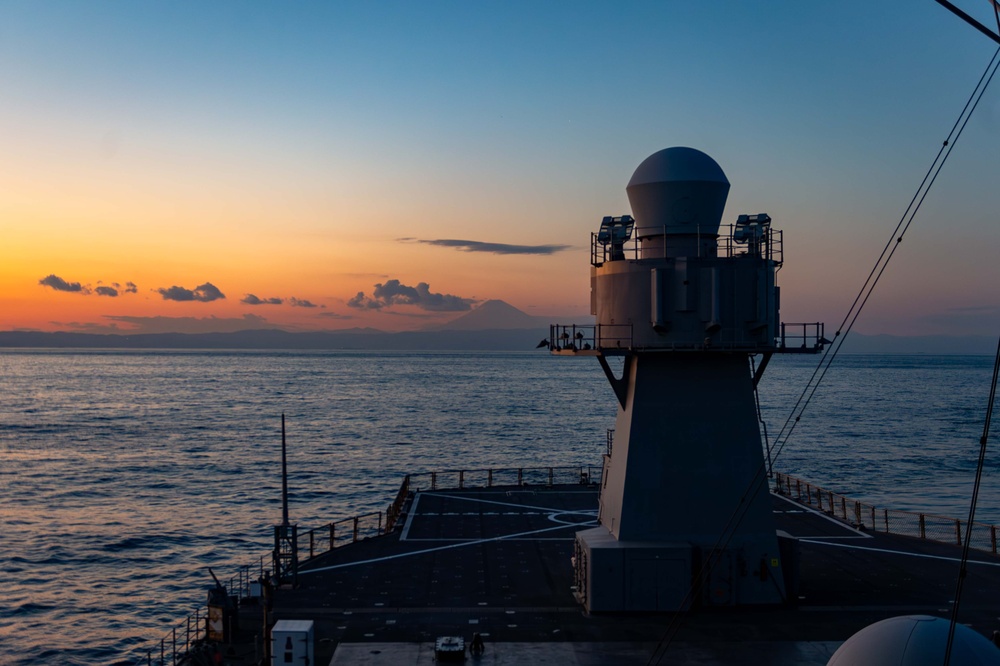 USS Blue Ridge Sunset With Mt. Fuji