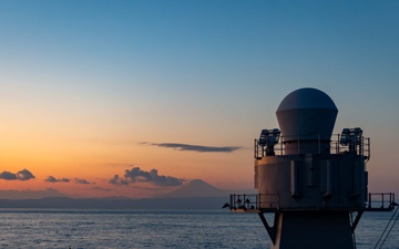 USS Blue Ridge Sunset With Mt. Fuji