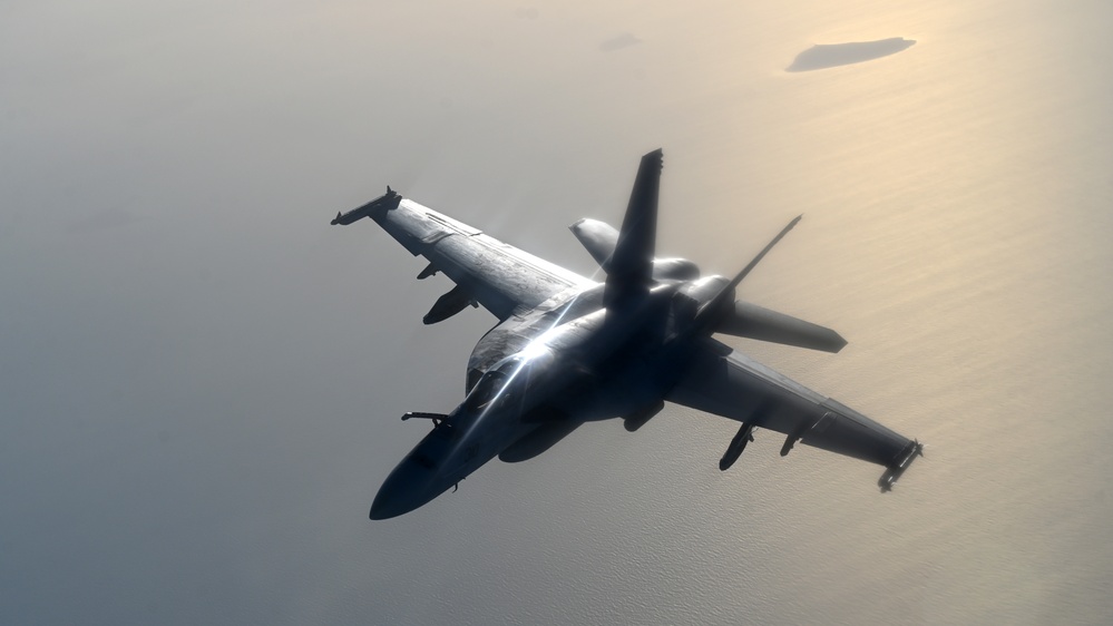 Navy F/A-18 Super Hornets conduct operations over the Red Sea