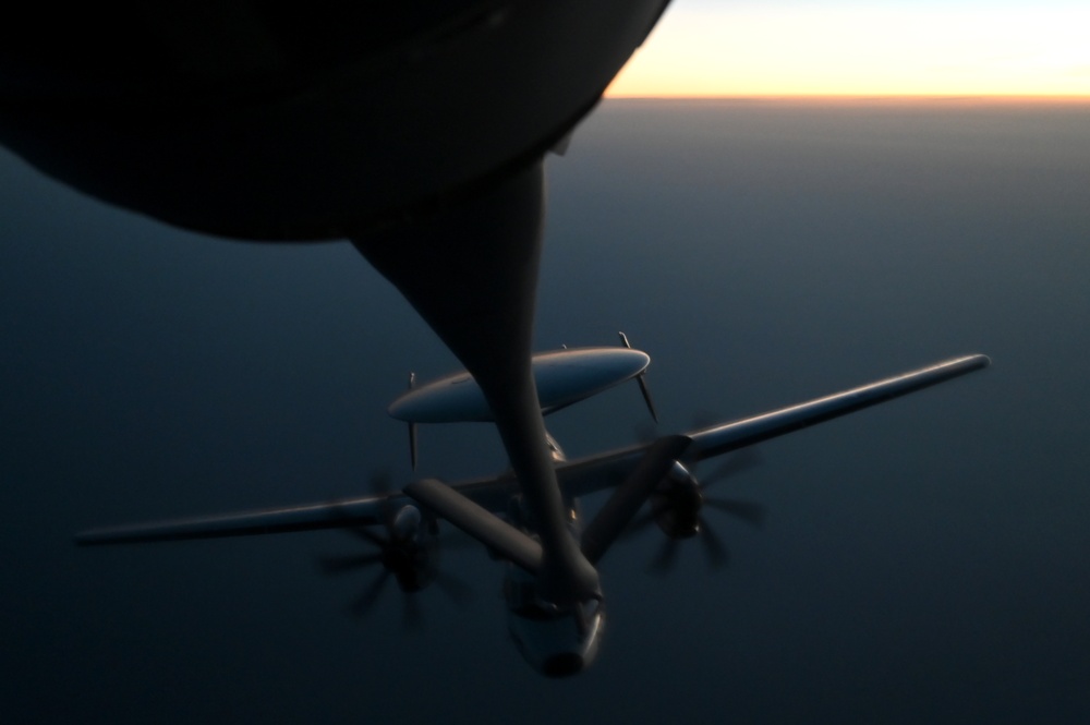 Navy F/A-18 Super Hornets conduct operations over the Red Sea