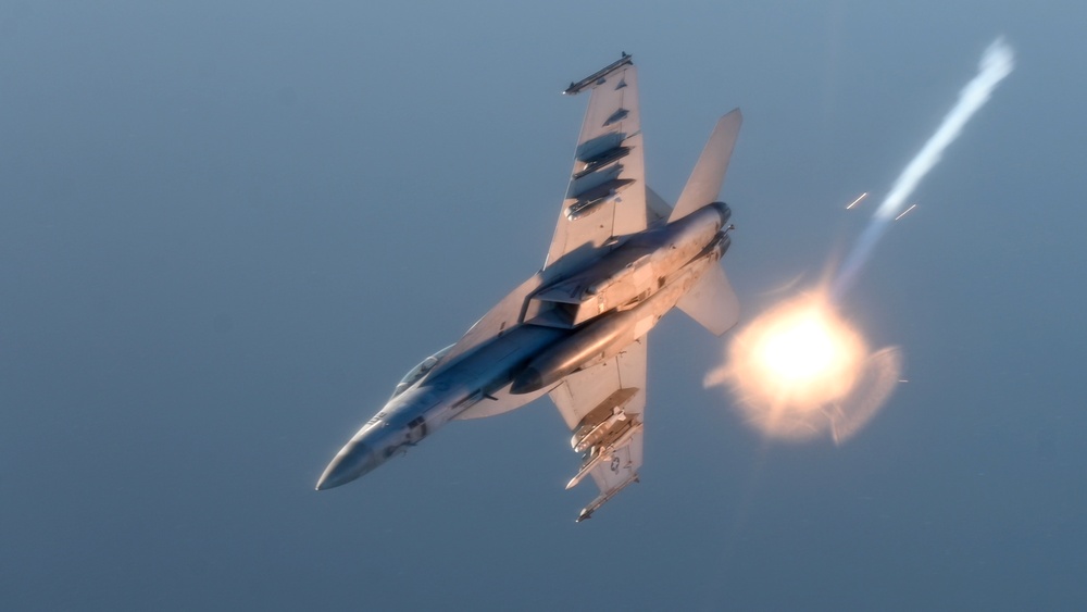 Navy F/A-18 Super Hornets conduct operations over the Red Sea