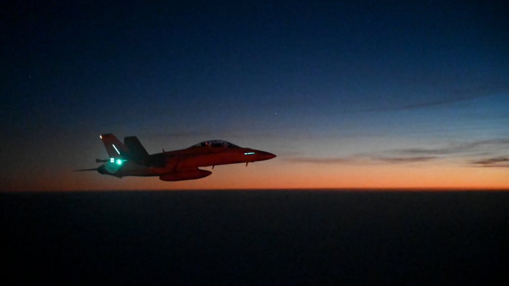 Navy F/A-18 Super Hornets conduct operations over the Red Sea
