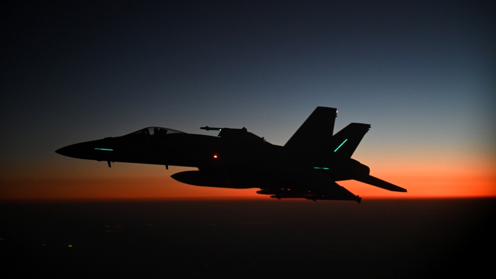 Navy F/A-18 Super Hornets conduct operations over the Red Sea