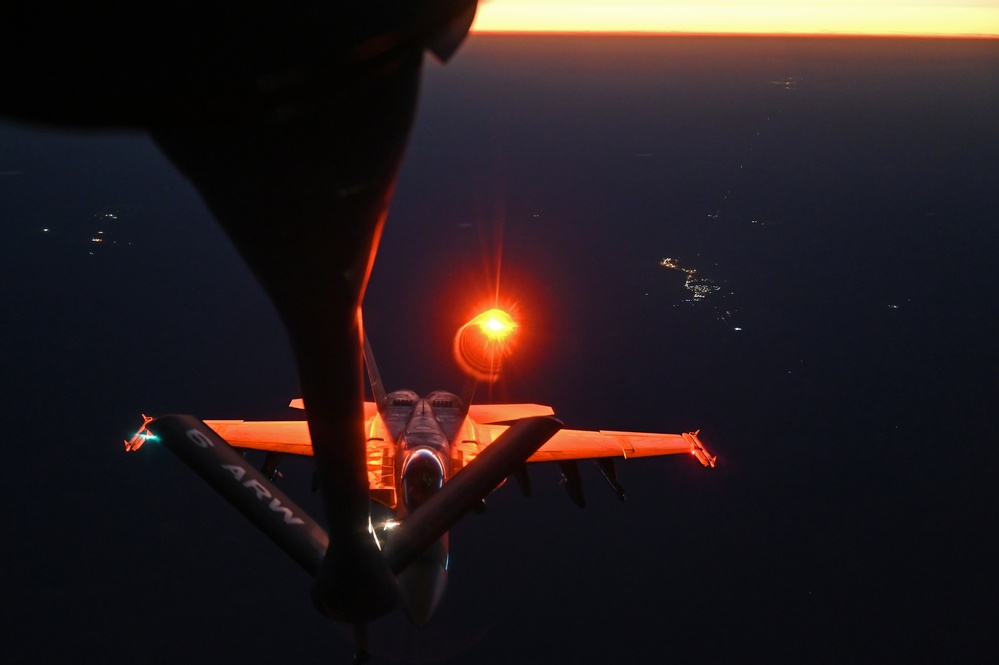 Navy F/A-18 Super Hornets conduct operations over the Red Sea