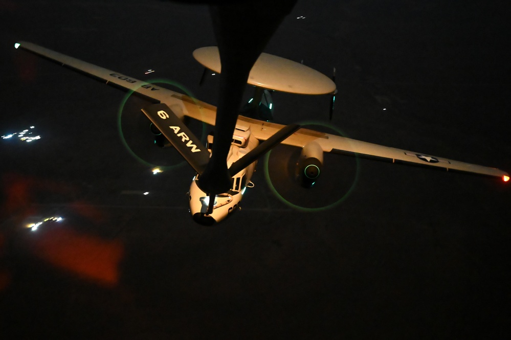 Navy F/A-18 Super Hornets conduct operations over the Red Sea