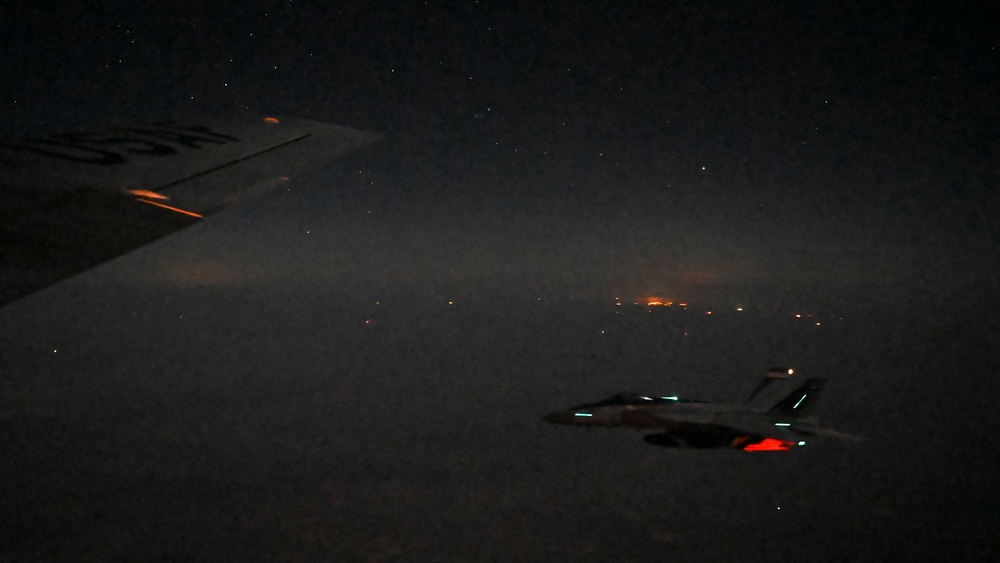 Navy F/A-18 Super Hornets conduct operations over the Red Sea