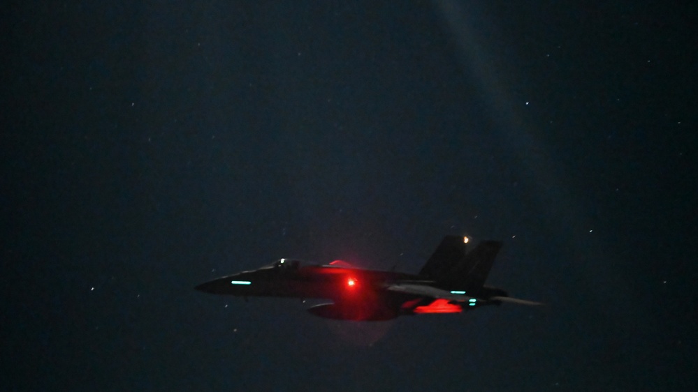 Navy F/A-18 Super Hornets conduct operations over the Red Sea