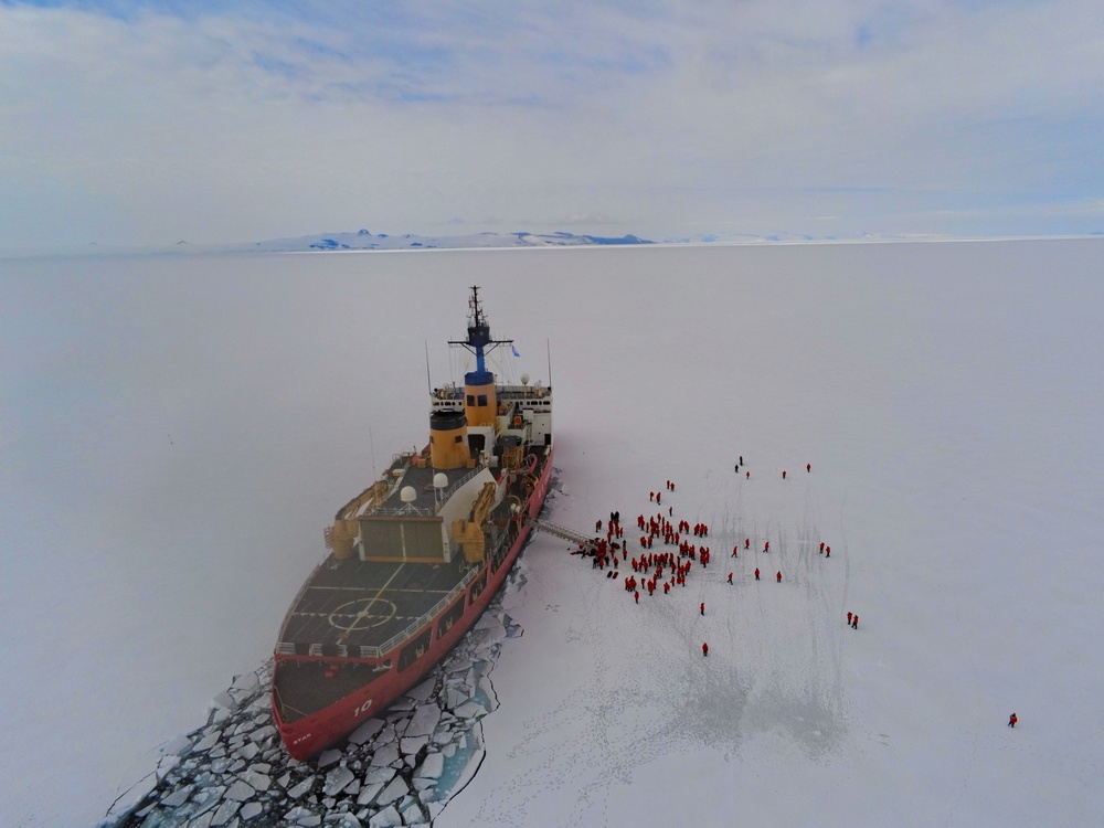 USCGC Polar Star (WAGB 10) holds ice liberty in McMurdo Sound during Operation Deep Freeze