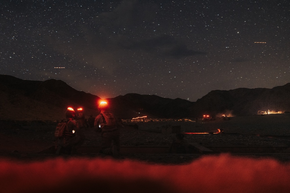 Marines with 2/7 conduct Range 410A at night during ITX 1-25