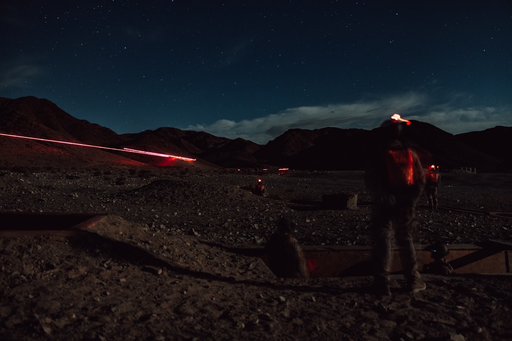 Marines with 2/7 conduct Range 410A at night during ITX 1-25