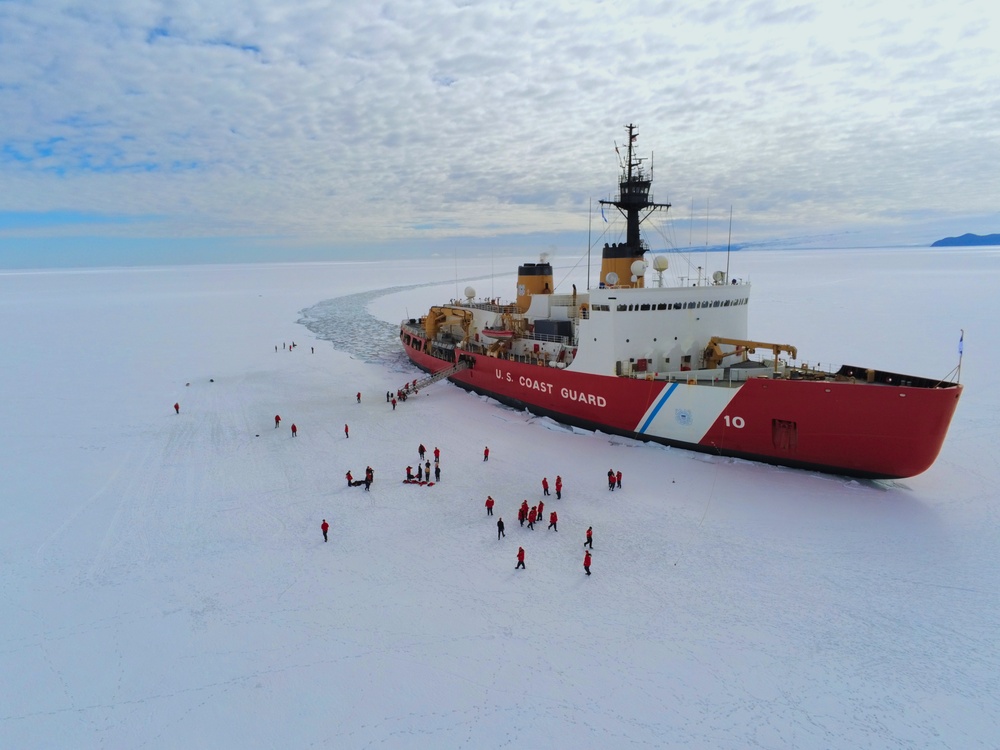 USCGC Polar Star (WAGB 10) holds ice liberty in McMurdo Sound during Operation Deep Freeze