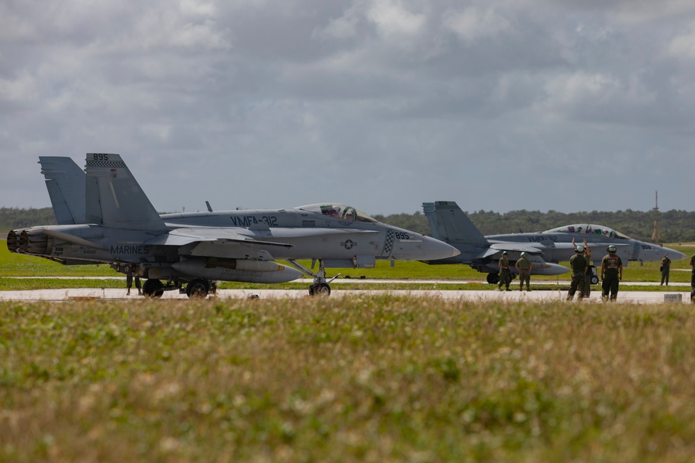 Marine F/A-18s fly armed at Andersen Air Force Base, Guam