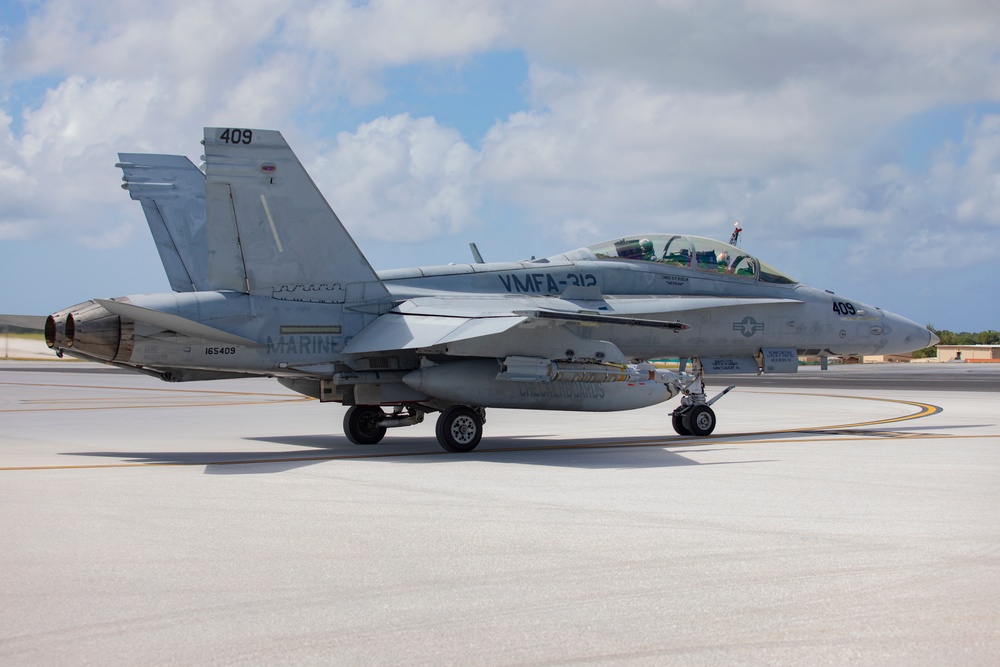 Marine F/A-18s fly armed at Andersen Air Force Base, Guam